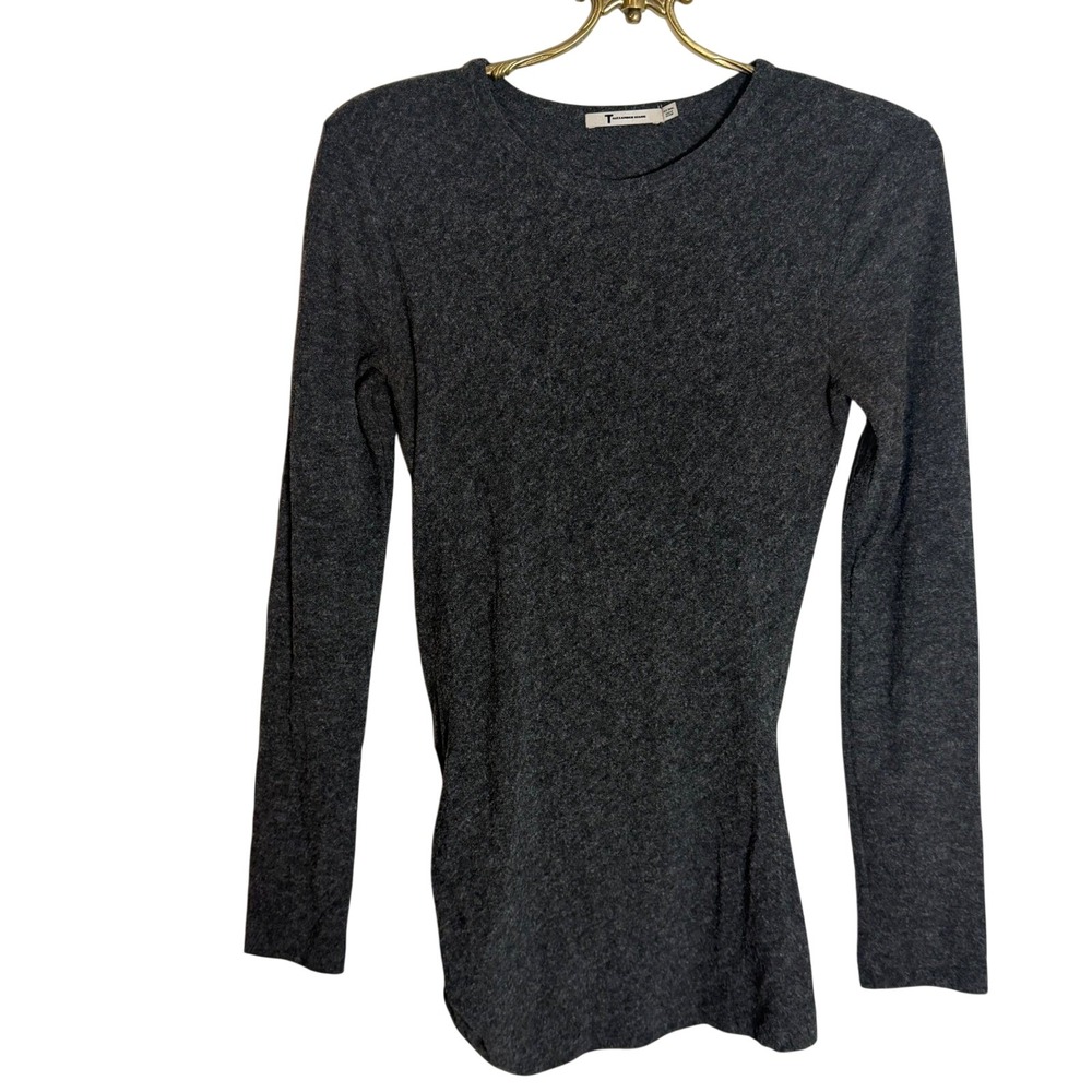 T by Alexander Wang Gray Long Sleeve Draped Wrap Knit Top Small Charcoal Heather